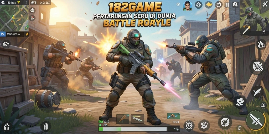 Tangkapan layar utama menunjukkan intensitas pertempuran dalam game Battle Royale.