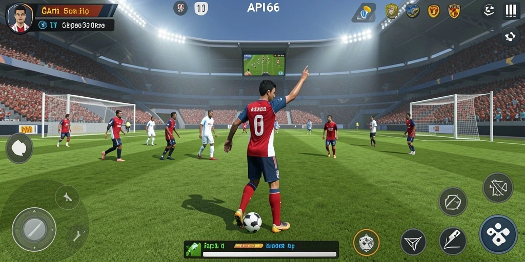 Tampilan menarik dari gameplay sepak bola yang seru.