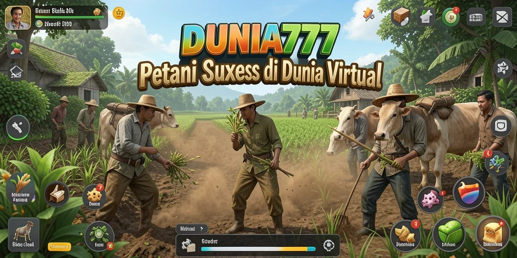Tampilan gameplay <strong>DUNIA777</strong> yang menakjubkan dengan ladang hijau dan hewan lucu.