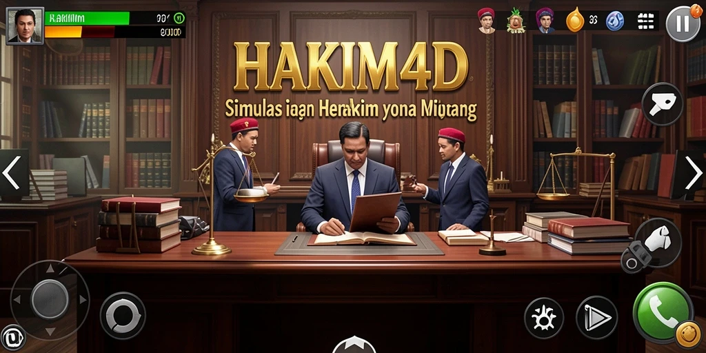 Tangkapan layar HAKIM4D menunjukkan pemain yang sedang mengadili kasus hukum.