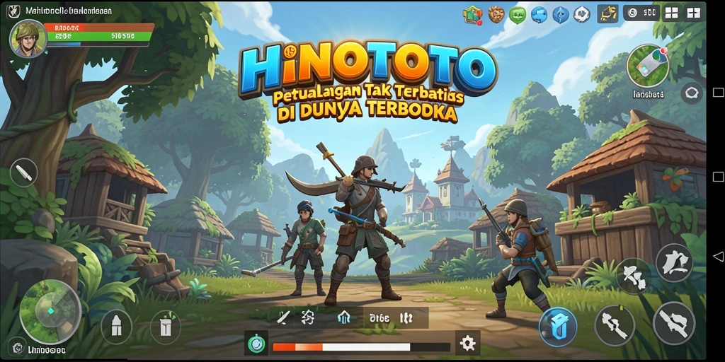 Tampilan gameplay HINOTOTO menampilkan petualangan mendebarkan di dunia terbuka.