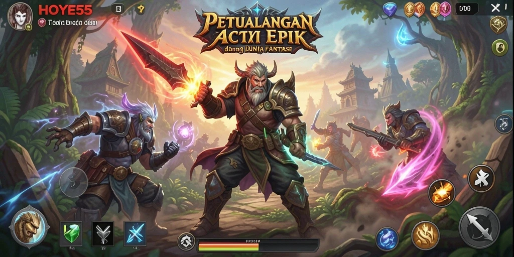 Gameplay seru di HOYE55 dengan pertempuran epik dan karakter menarik.
