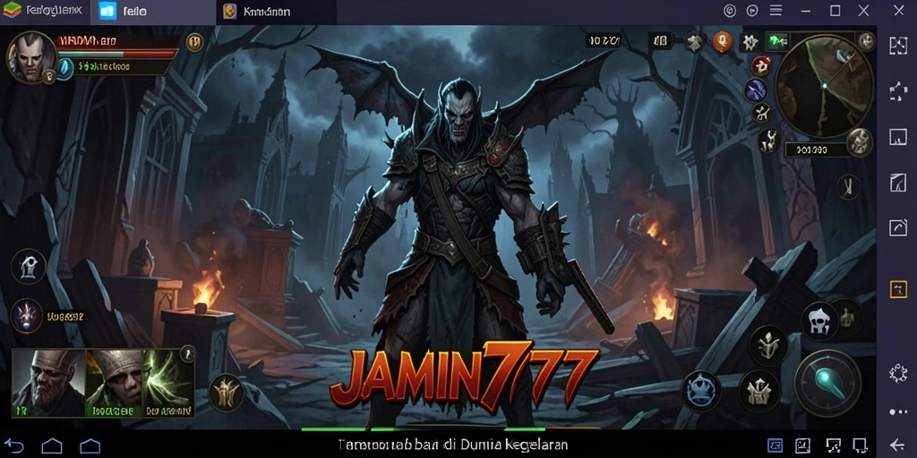 Tampilan gameplay menakutkan dari JAMIN777 dengan suasana gelap.