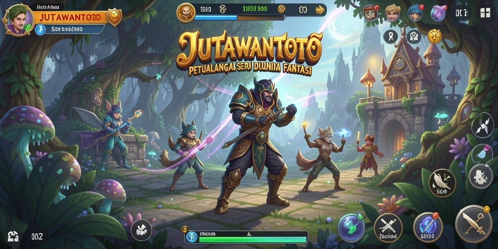 Screenshot menunjukkan pemain menjelajahi dunia ajaib JUTAWANTOTO.