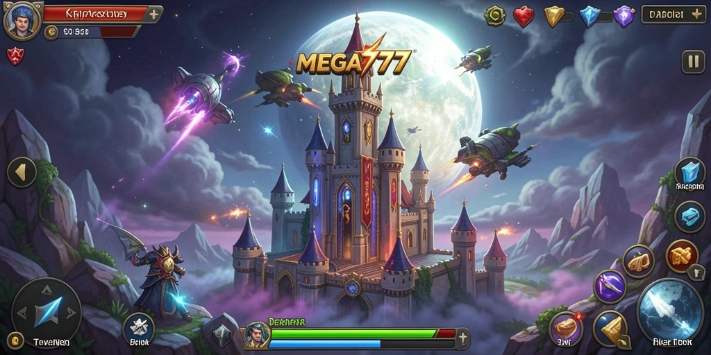 Tampilan gameplay Tower Defense yang mendebarkan di MEGA777.
