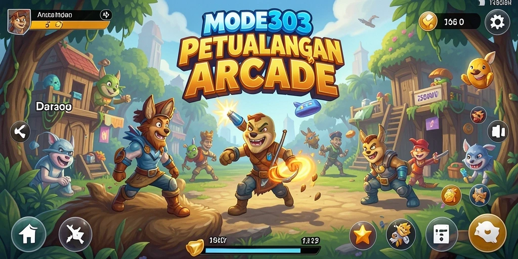Skrinsut utama MODE303 menampilkan aksi seru dalam gameplay Arcade.