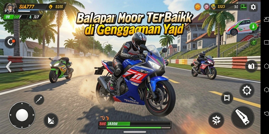 Tampilan gameplay menegangkan dalam balapan motor SIA777.